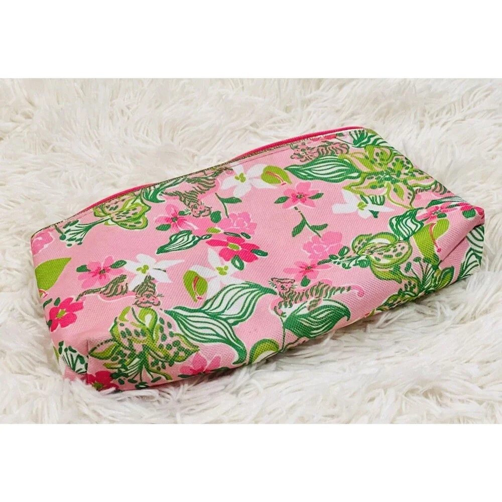 Lilly Pulitzer For Estée Lauder Tiger Floral Print Cosmetic Zipper Pouch